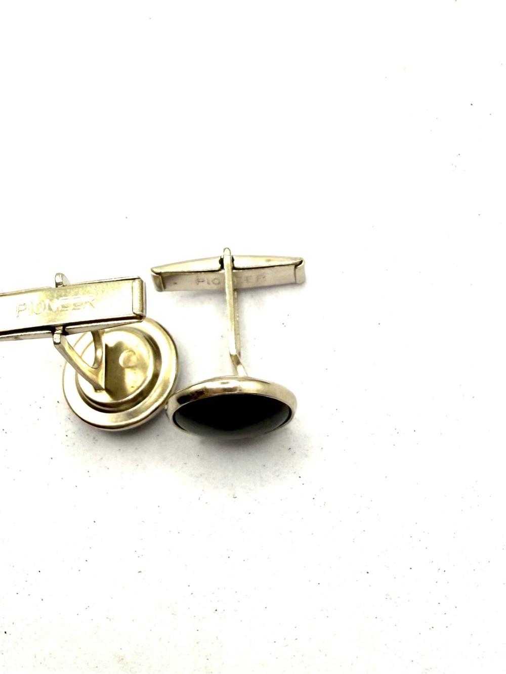 PIONEER Silver Tone Black Center Oval Cufflinks